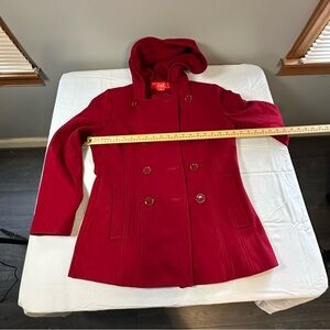 Anne Klein Sport Red Double-Breasted Hooded Pea Coat